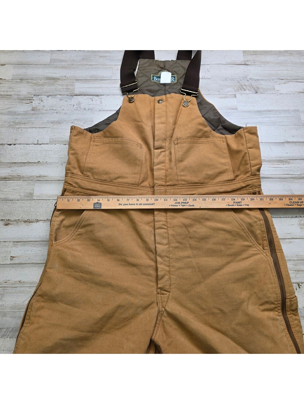 Bercowear Men's L Regular Brown Quilted Canvas Work Bib Overalls USA Made 44-46